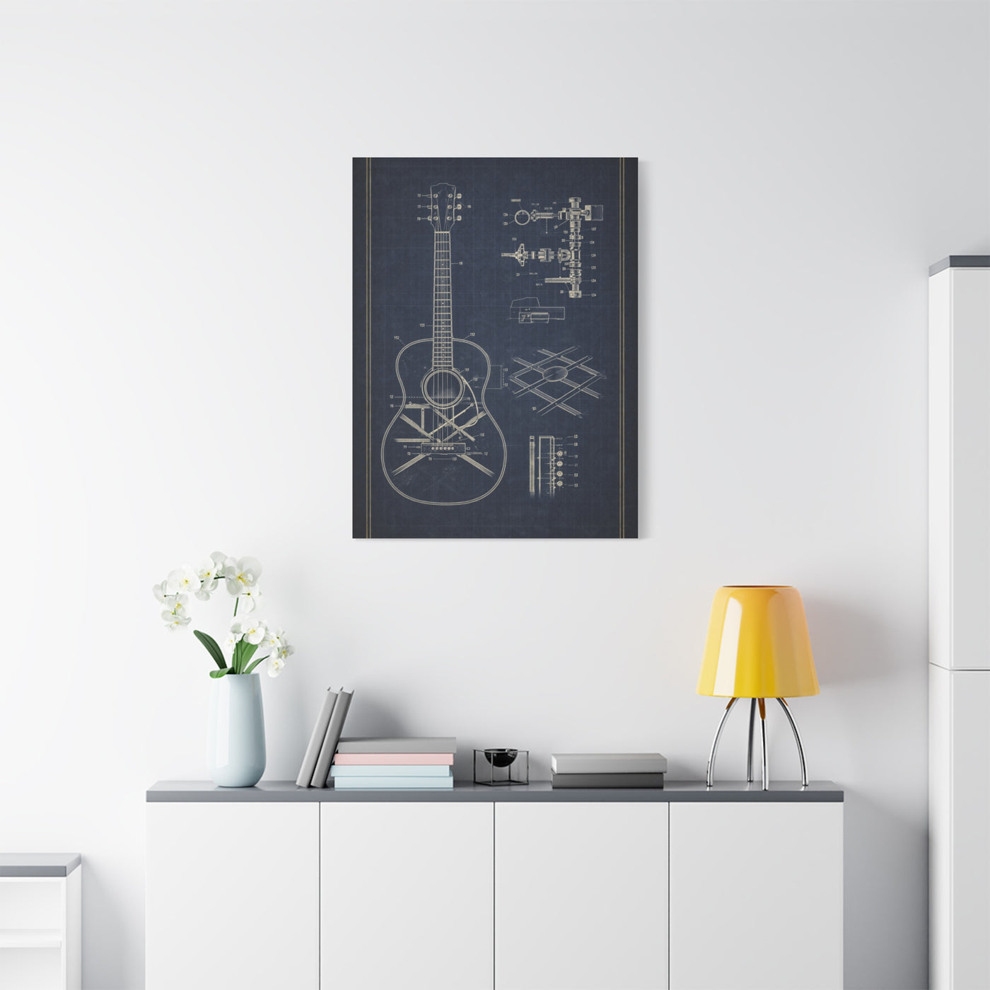 Acoustic Guitar Blueprint Study Wall Art & Canvas Print