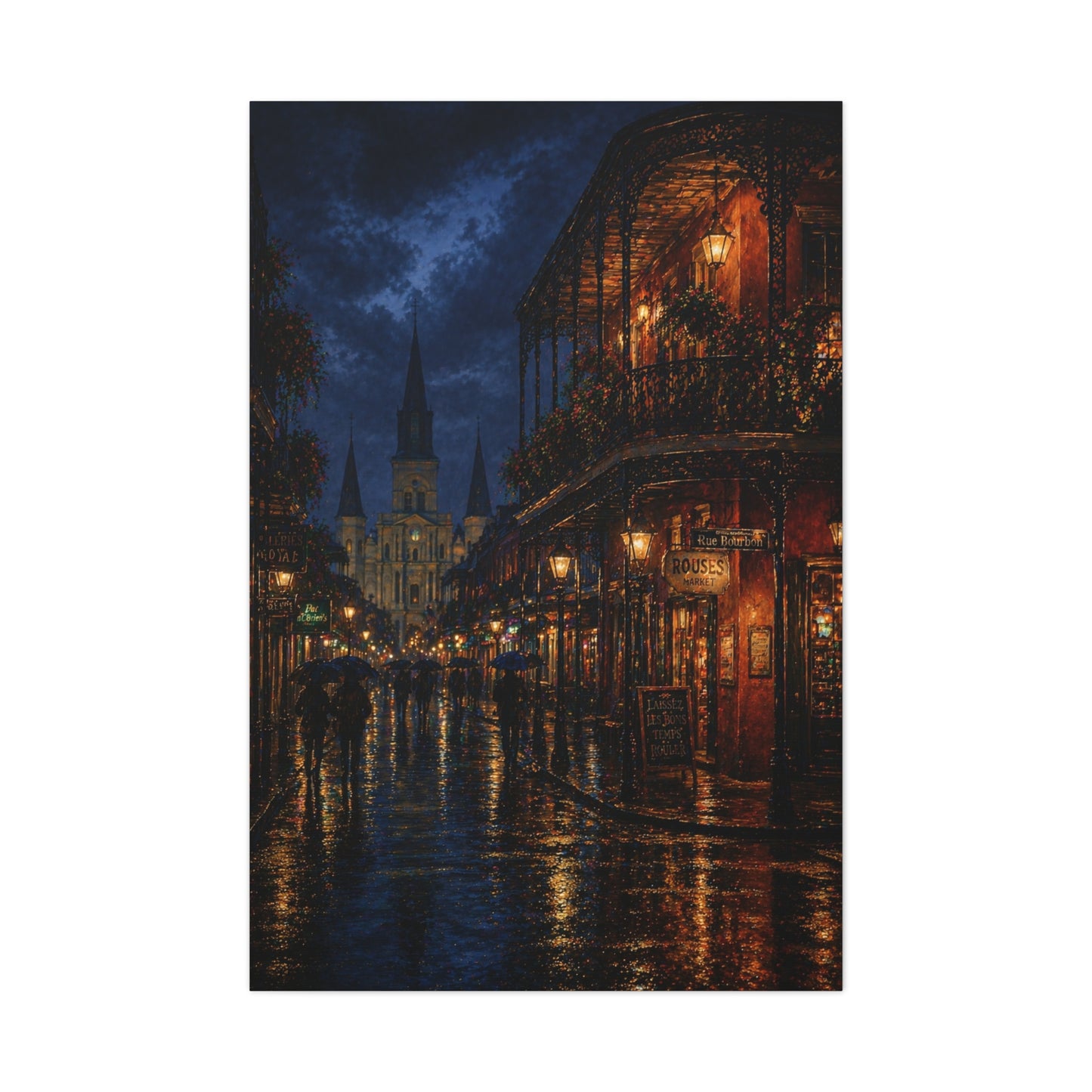 Rainy French Quarter Night Scene Wall Art & Canvas Print
