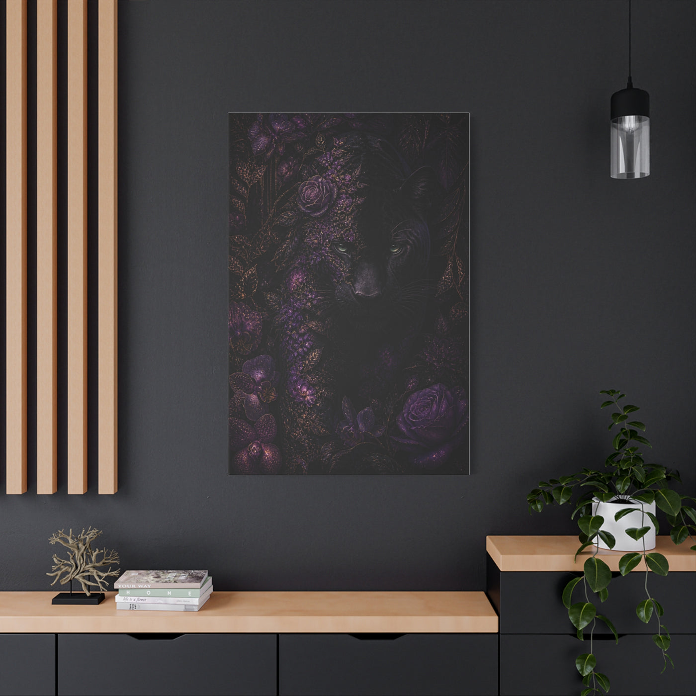 Black Panther Floral Jungle Portrait Wall Art & Canvas Print