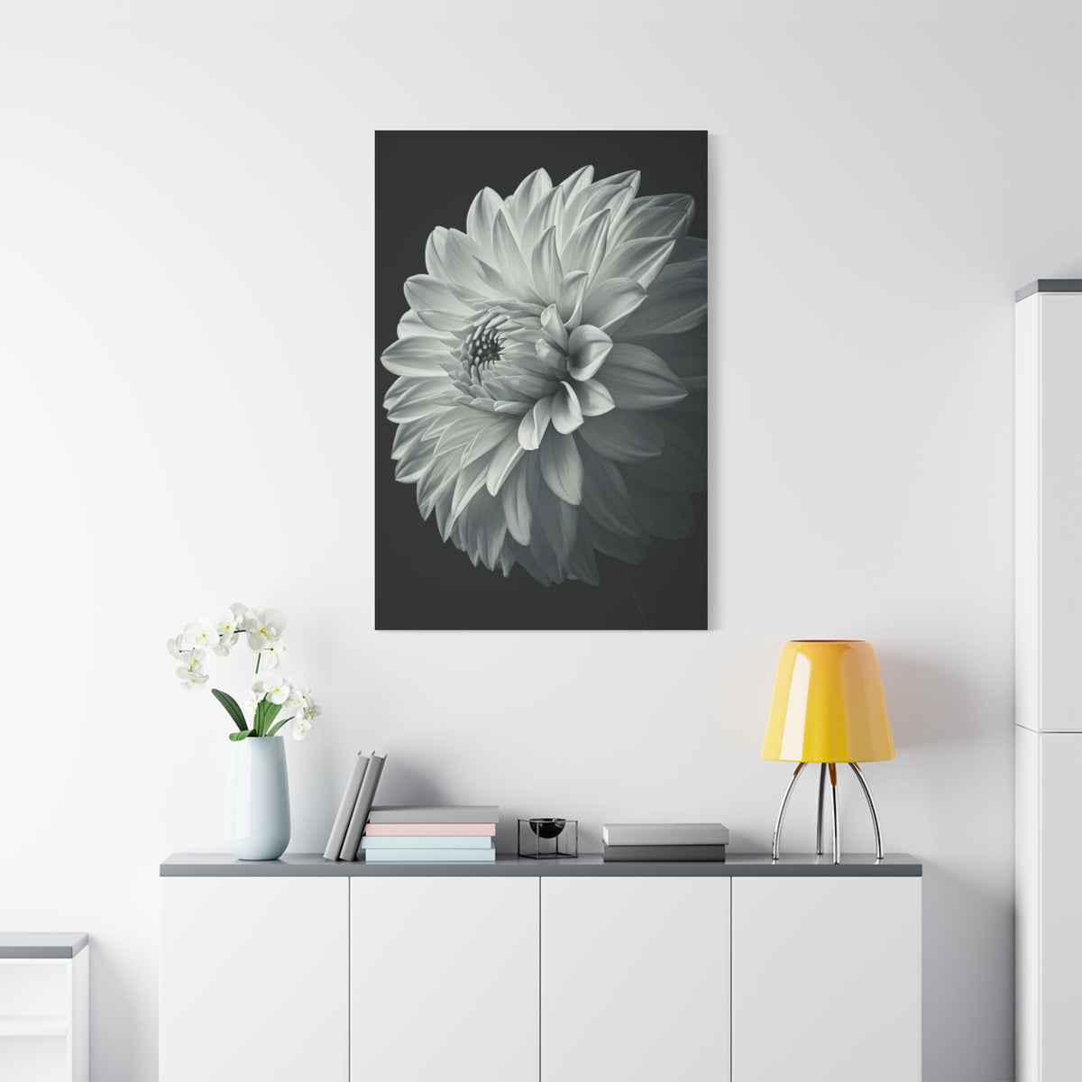 Silver Dahlia Blossom Wall Art & Canvas Prints