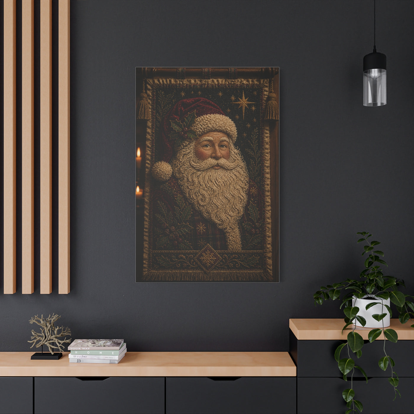 Handcrafted Textile Santa Tapestry Wall Art & Canvas Print