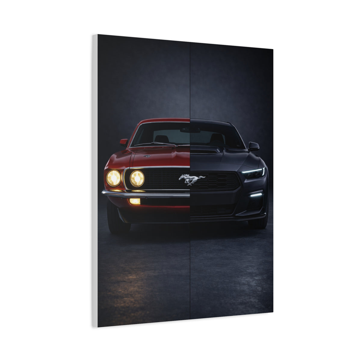 Ford Mustang Evolution Split 1969 vs Dark Horse Wall Art & Canvas Prints