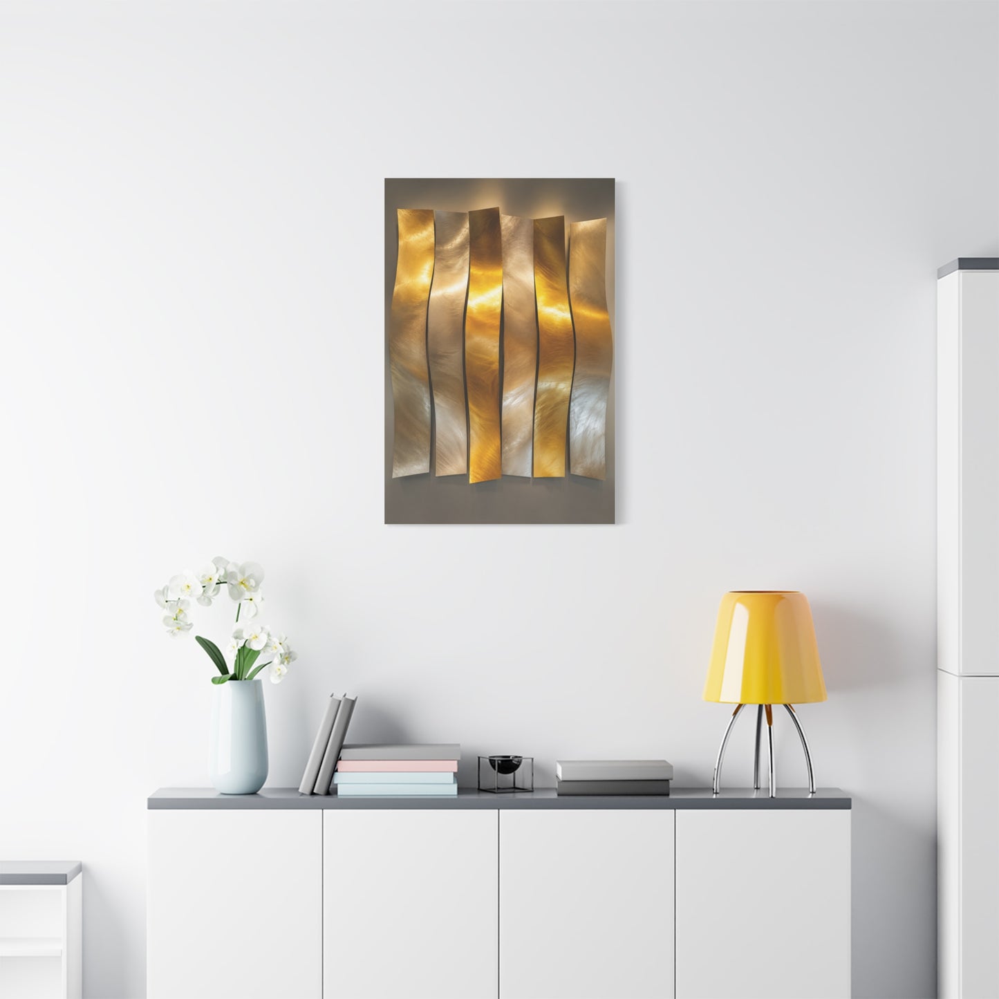 Polished Gold Panel Sculptural Wave Installation Wall Art & Canvas Print