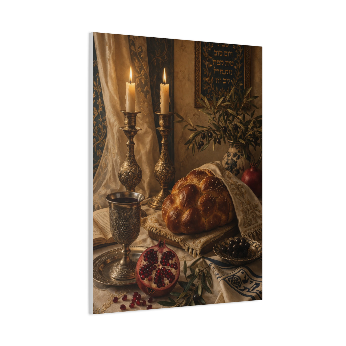 Shabbat Candlelight Still Life Wall Art & Canvas Print