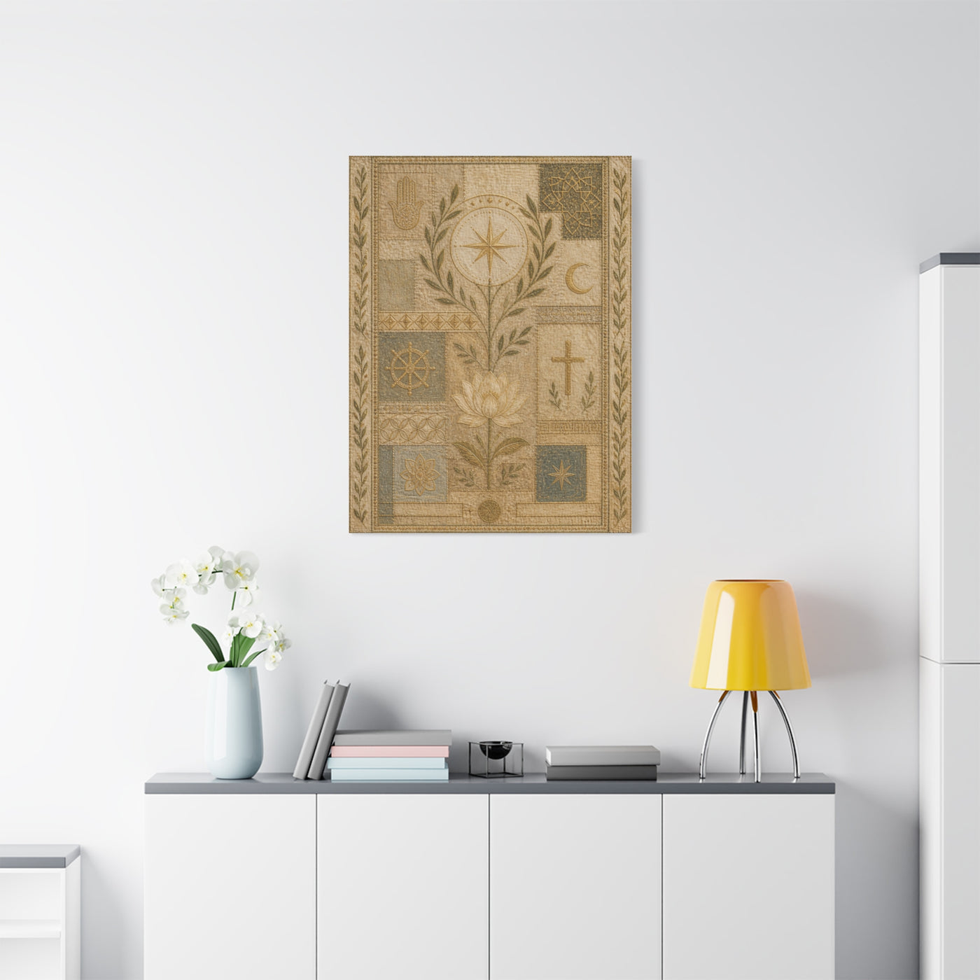 Interfaith Sacred Symbol Textile Wall Art & Canvas Print