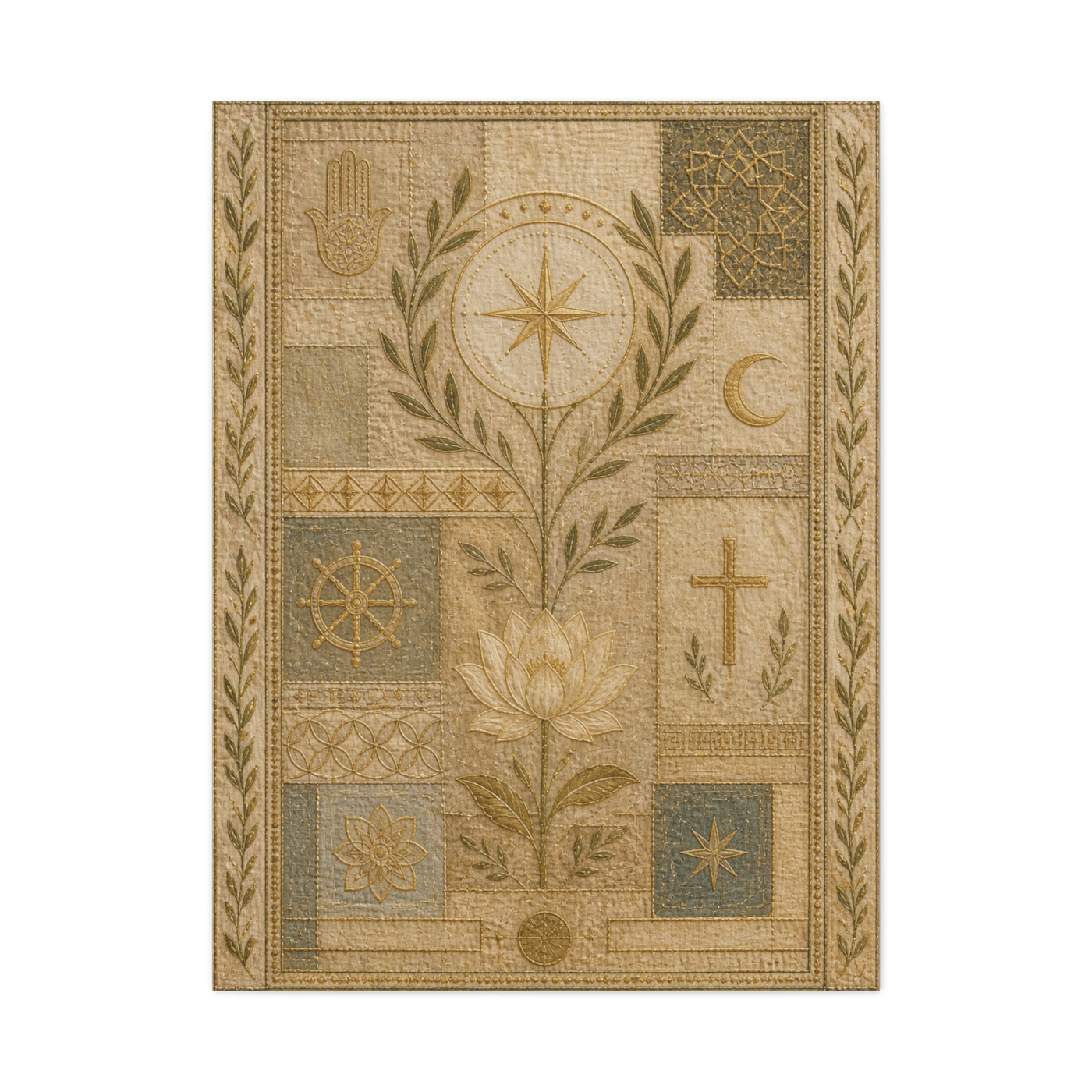Interfaith Sacred Symbol Textile Wall Art & Canvas Print
