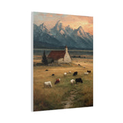 Rustic Mountain Farm Bulls & Cows Painting Wall Art & Canvas Print