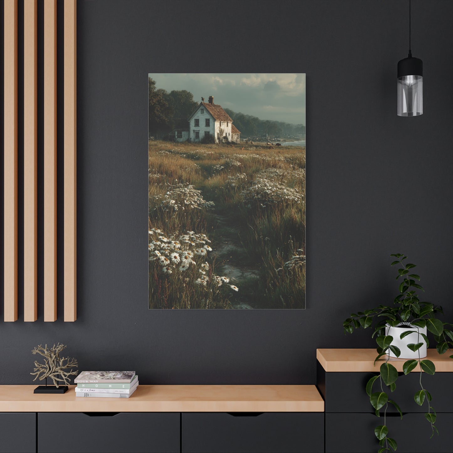 White Farmhouse Wildflower Meadow Wall Art & Canvas Print