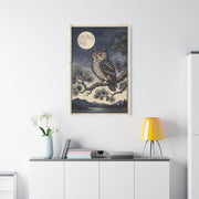 Vintage Moonlit Owl Woodblock Wall Art & Canvas Print