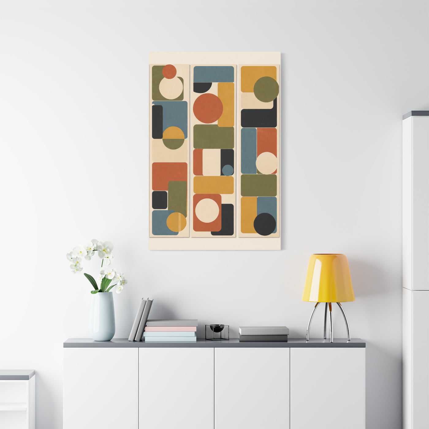 Mid-Century Modern Geometric Triptych Wall Art & Canvas Print