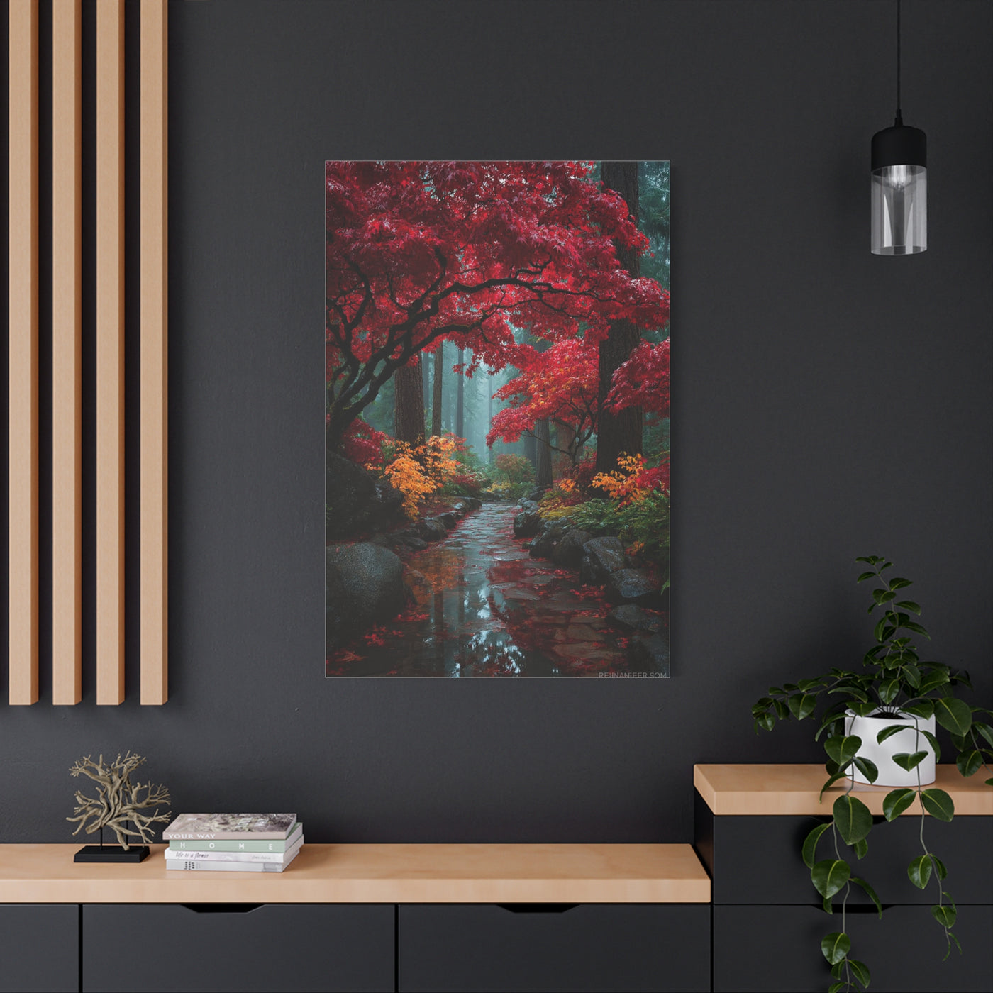 Crimson Maple Forest Path Wall Art & Canvas Print