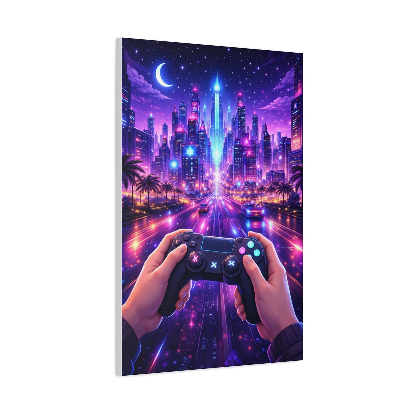Cyberpunk Night Drive Gaming Scene Wall Art & Canvas Print