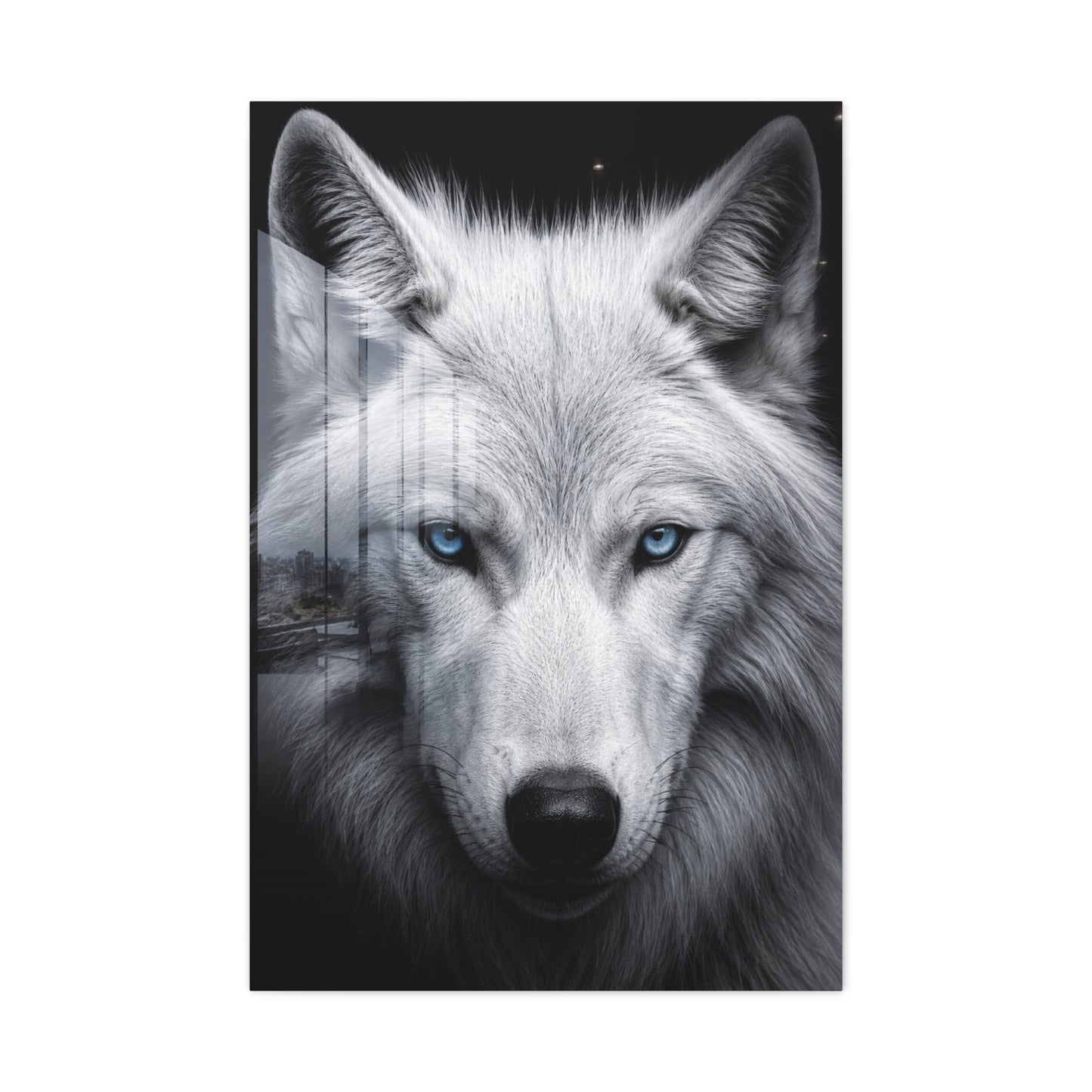 White Wolf Blue Eyes Monochrome Portrait Wall Art & Canvas Print