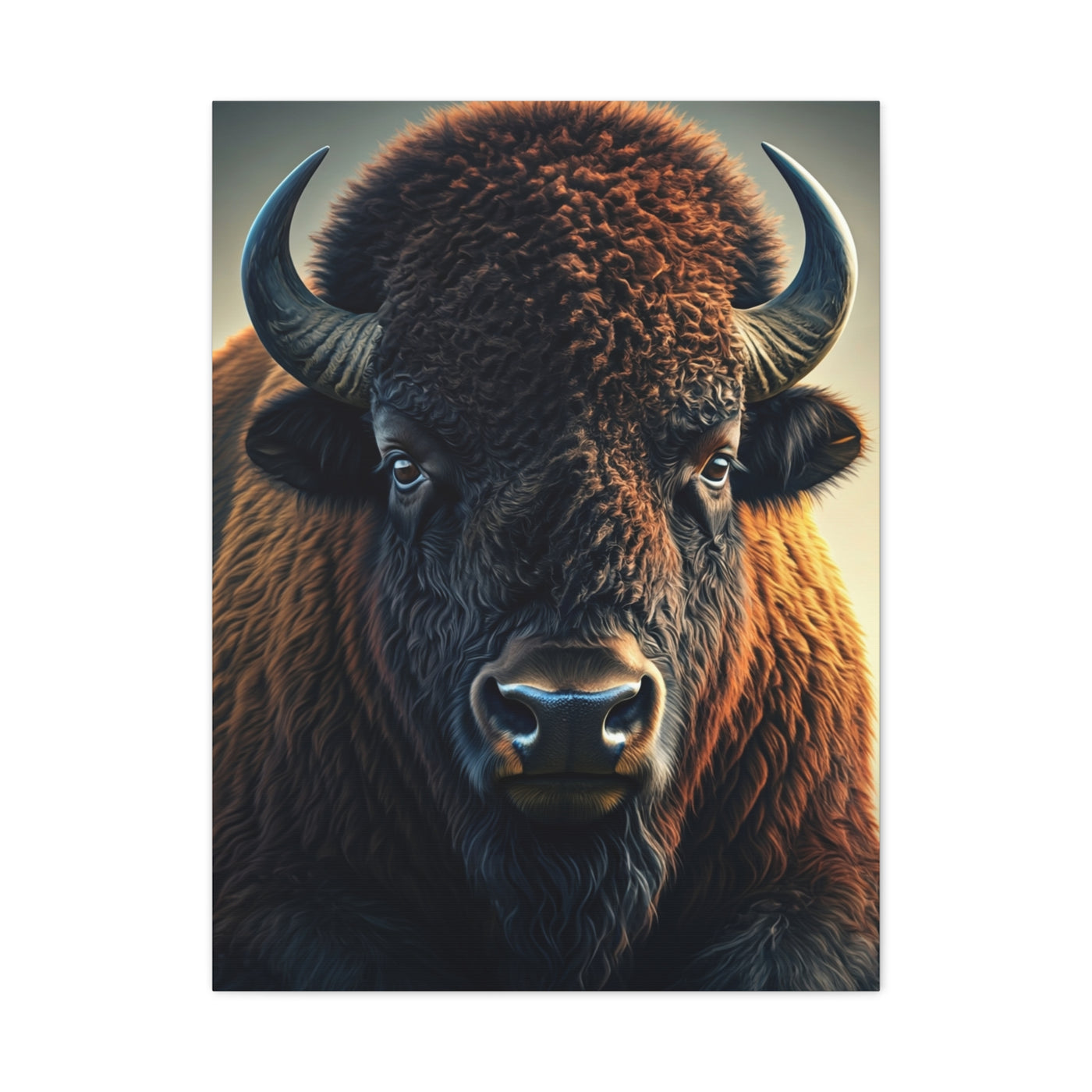 Classic Frontal American Bison Portrait with Soft Neutral Backdrop Wall Art & Canvas Print