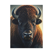 Classic Frontal American Bison Portrait with Soft Neutral Backdrop Wall Art & Canvas Print