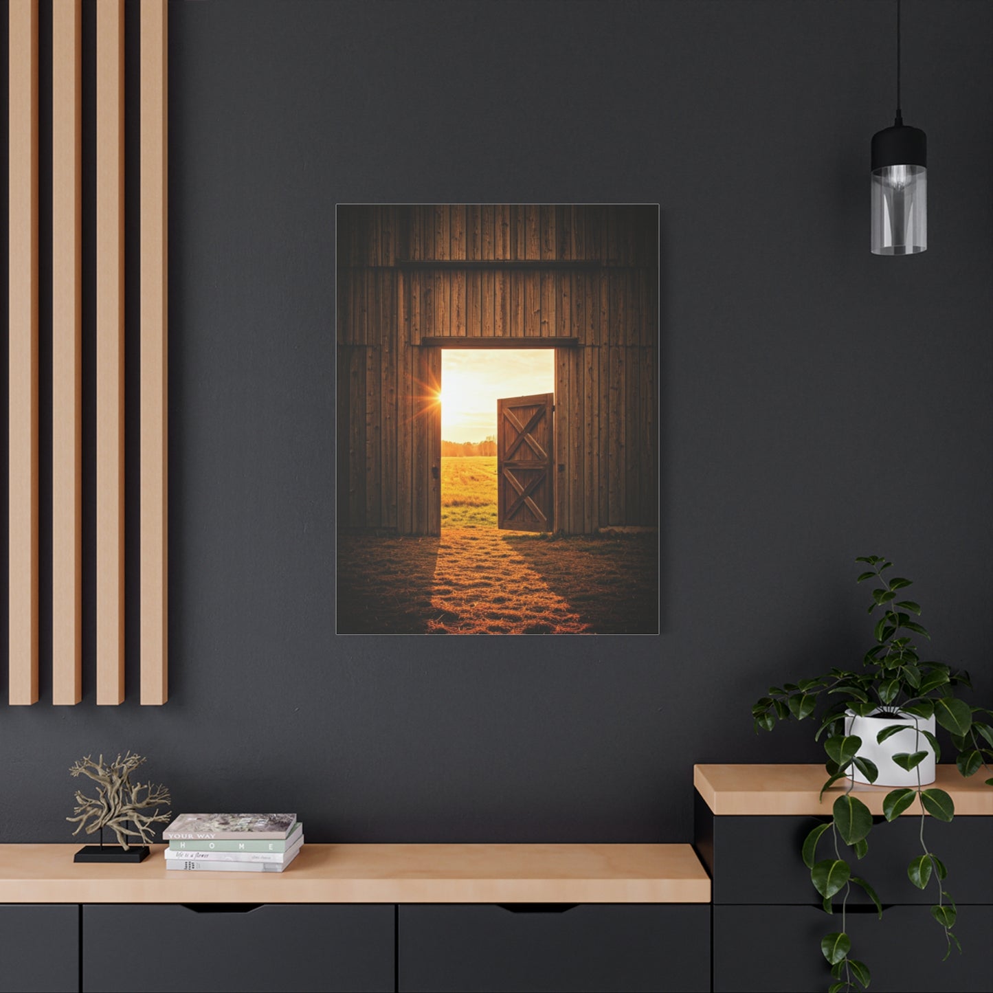 Open Barn Door at Sunrise Wall Art & Canvas Prints