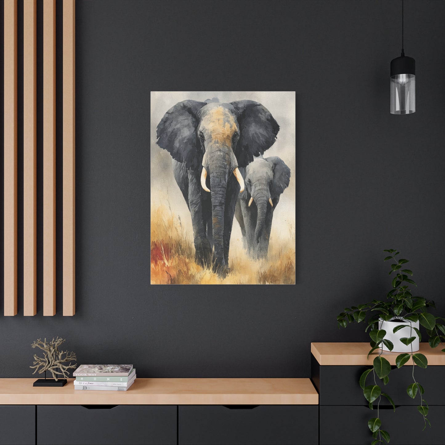 Mother and Calf Elephant Watercolor Wall Art & Canvas Print