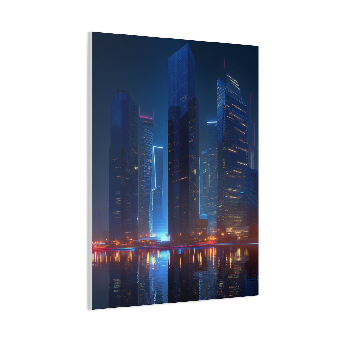 Futuristic Neon City Skyline Night Wall Art & Canvas Print