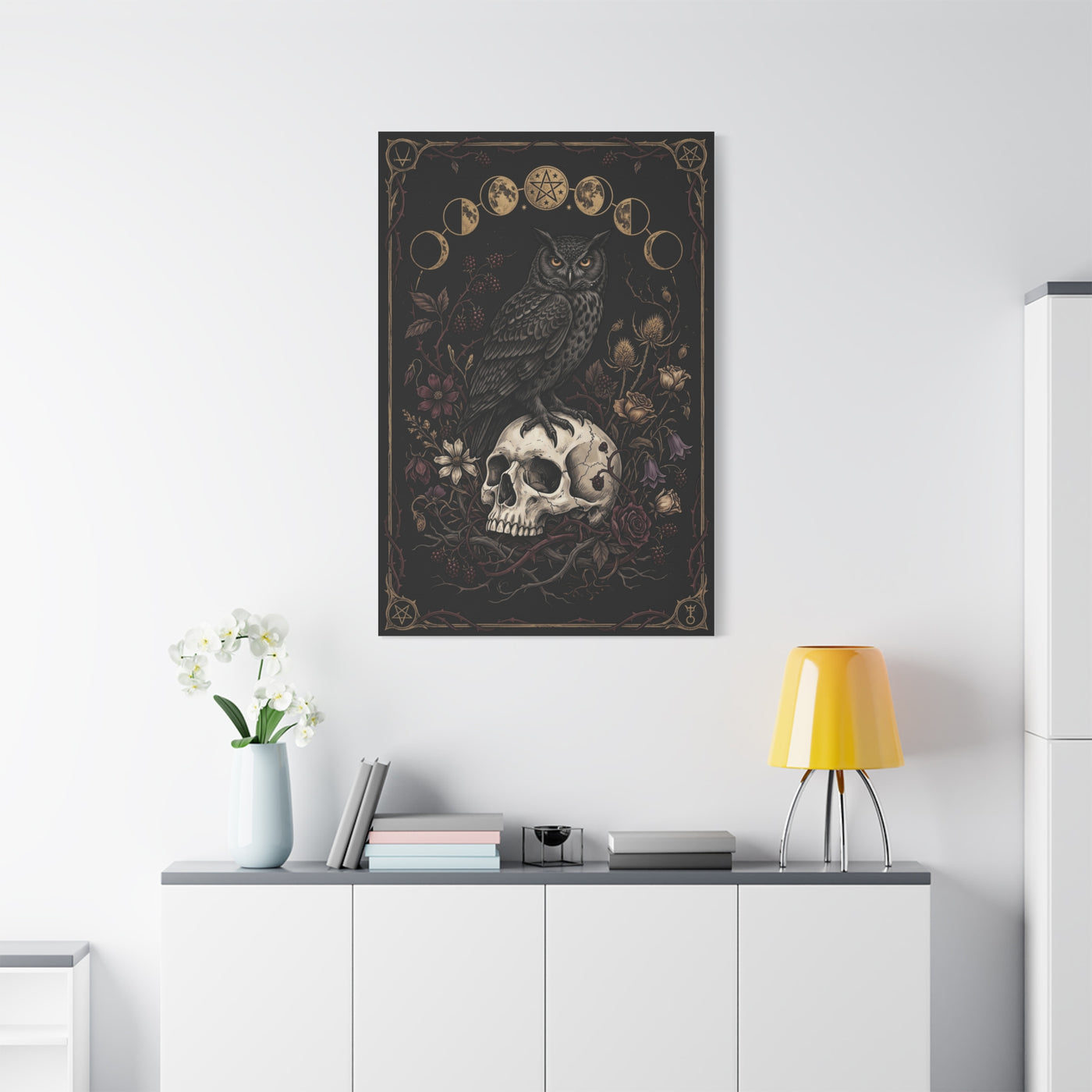 Gothic Occult Owl Skull Composition Wall Art & Canvas Print
