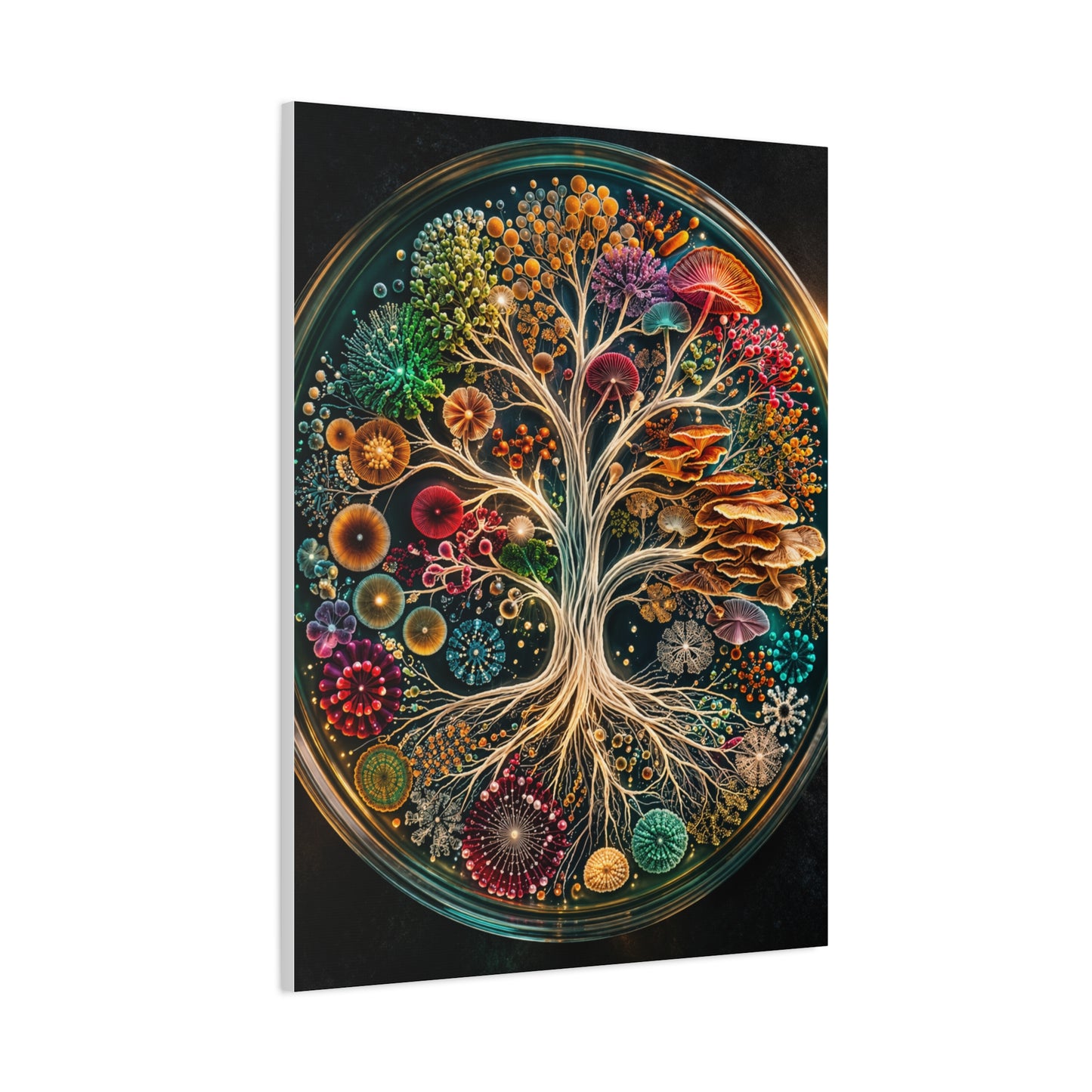 Luminous Bio-Art Fungal Tree Petri Study Wall Art & Canvas Print