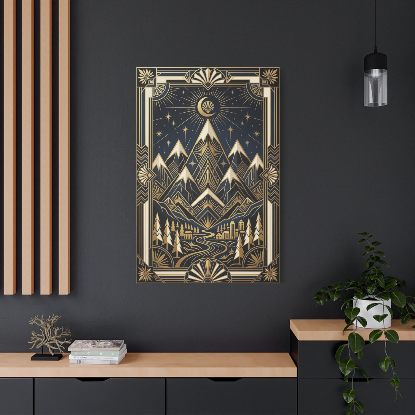 Art Deco Golden Alpine Skyline Wall Art & Canvas Print