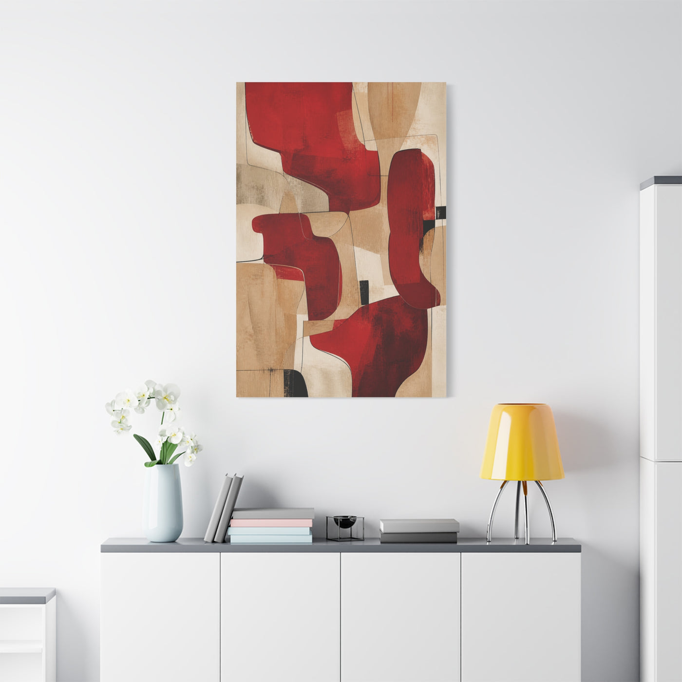 Modern Red and Beige Organic Abstract Wall Art & Canvas Print