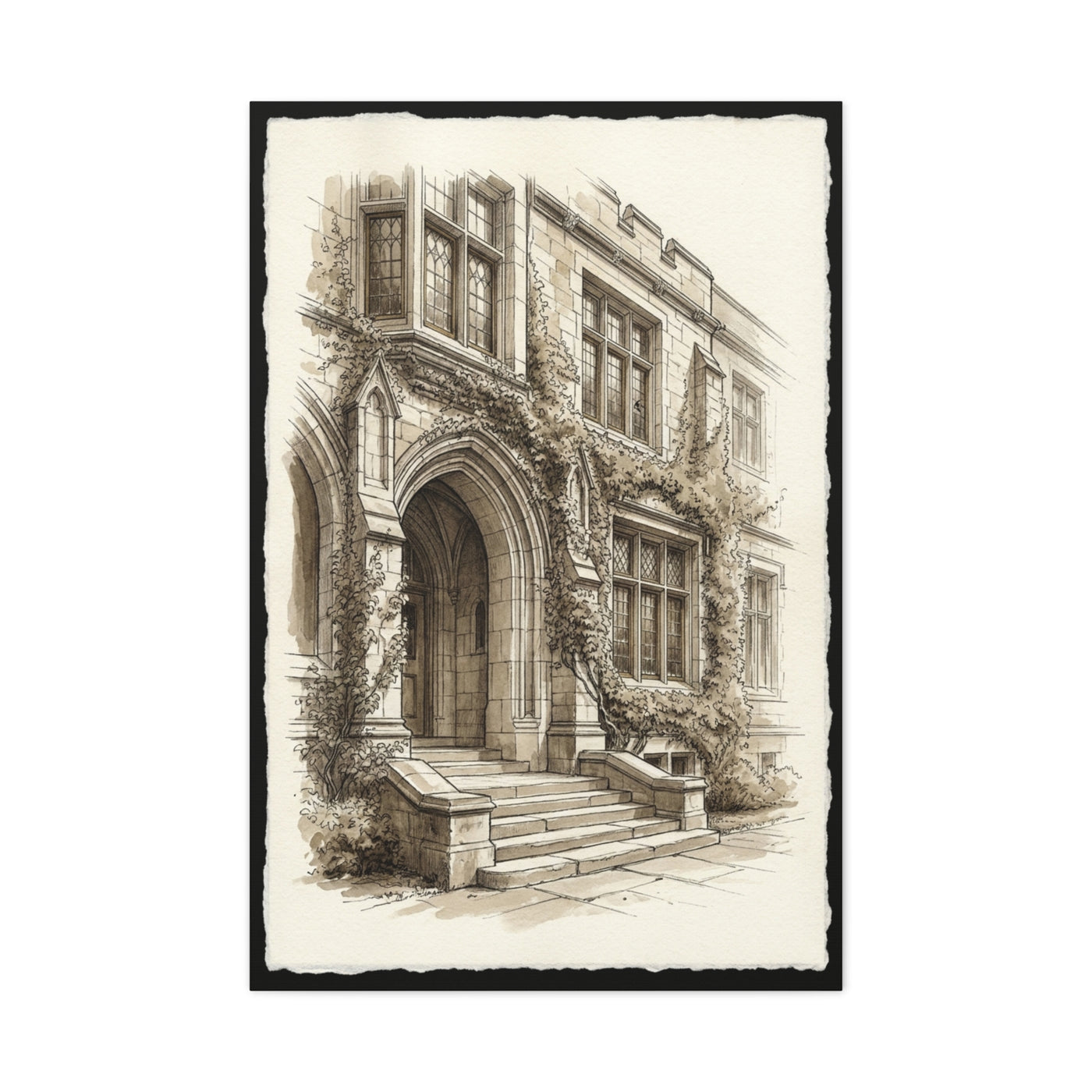 Ivy-Covered Collegiate Arch Sketch Wall Art & Canvas Print