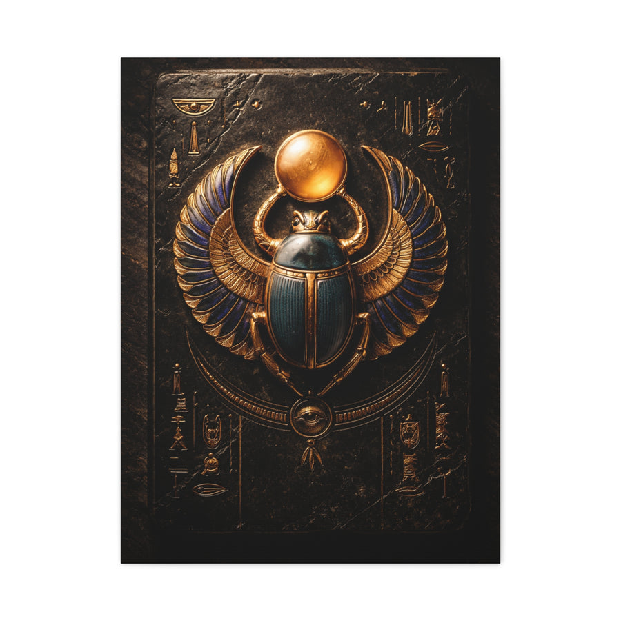 Egyptian Scarab Gold Relief Wall Art & Canvas Print