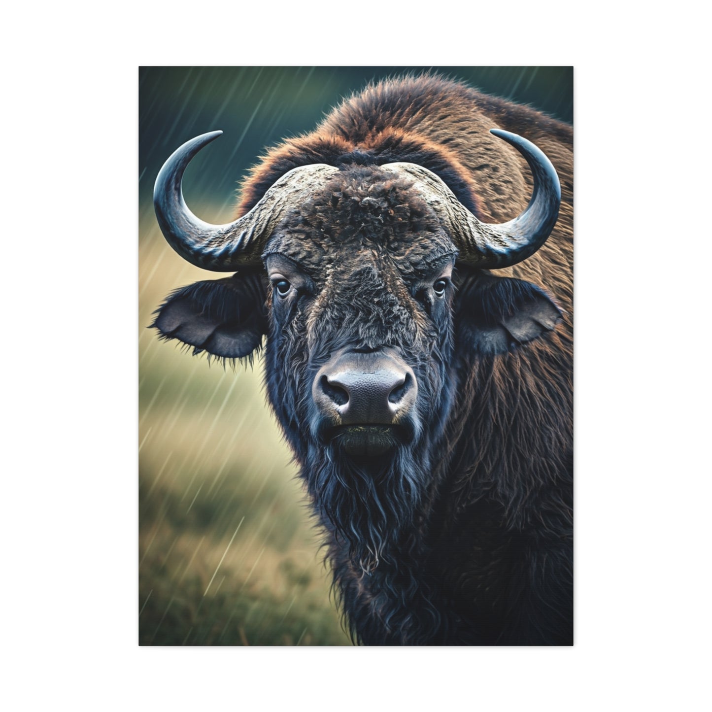 Cape Buffalo Frontal Portrait with Curved Horn Emphasis Wall Art & Canvas Print