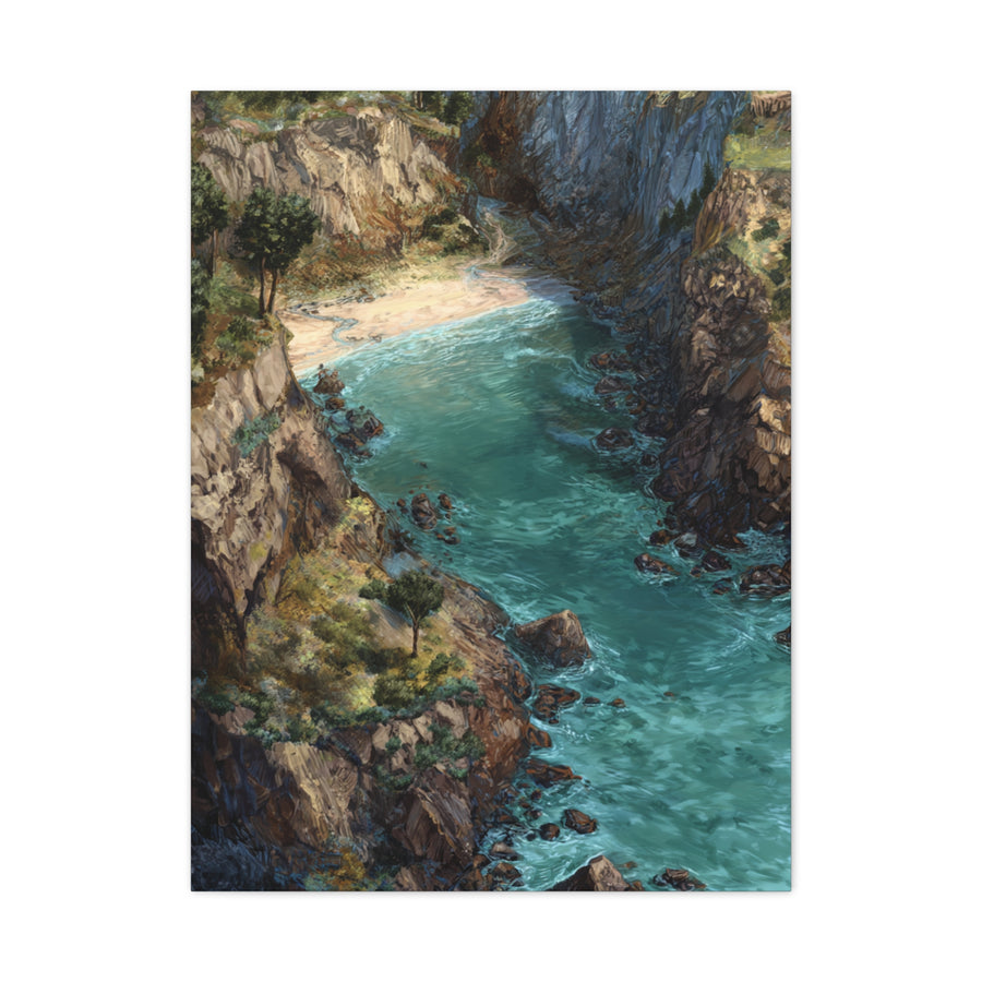Hidden Coastal Cove Between Towering Sea Cliffs Wall Art & Canvas Print