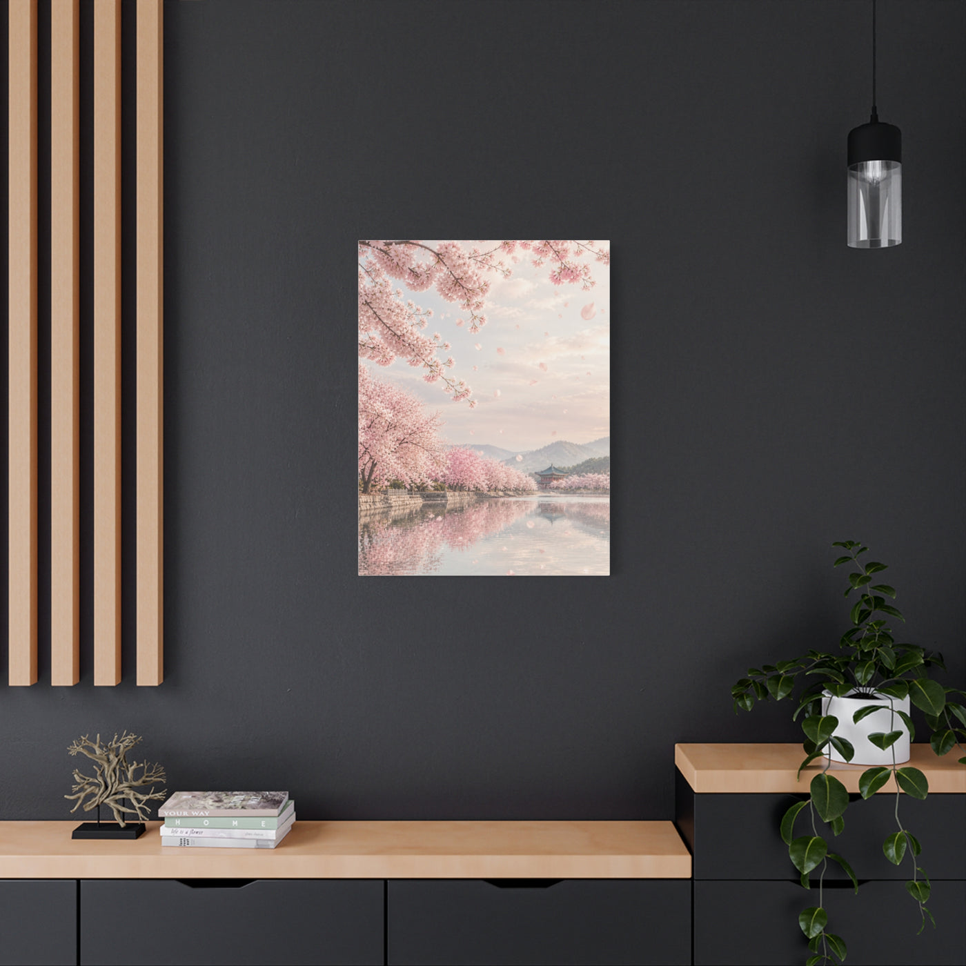Cherry Blossom Reflection Landscape Wall Art & Canvas Print
