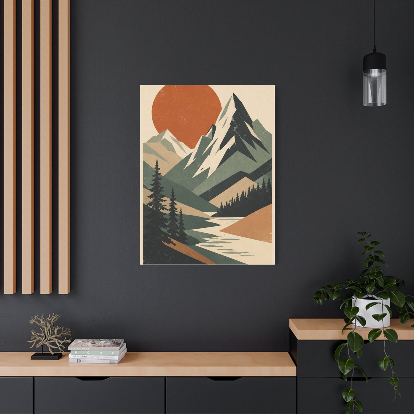 Mid-Century Graphic Sunset Mountain Wall Art & Canvas Print