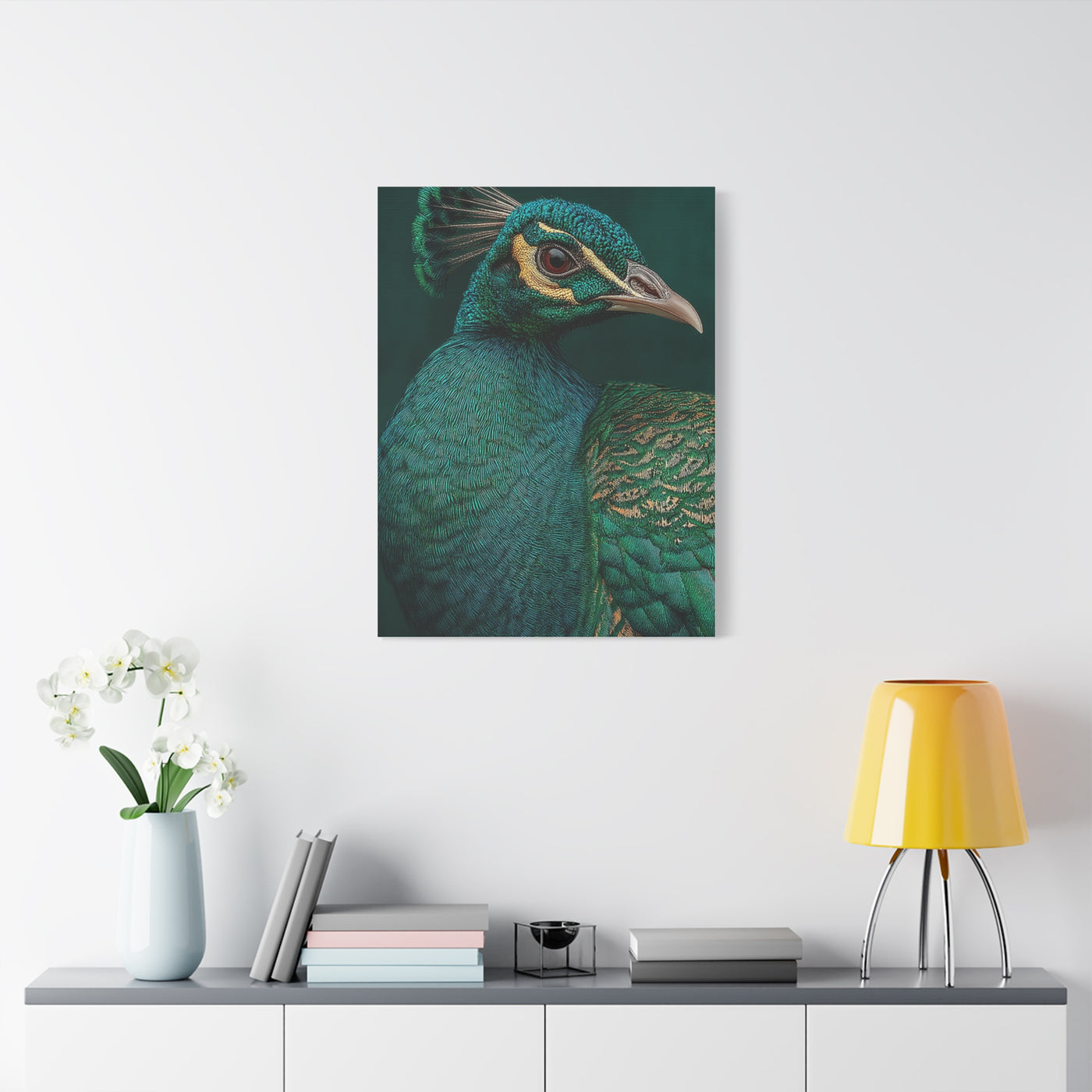 Regal Emerald Peacock Portrait Wall Art & Canvas Print