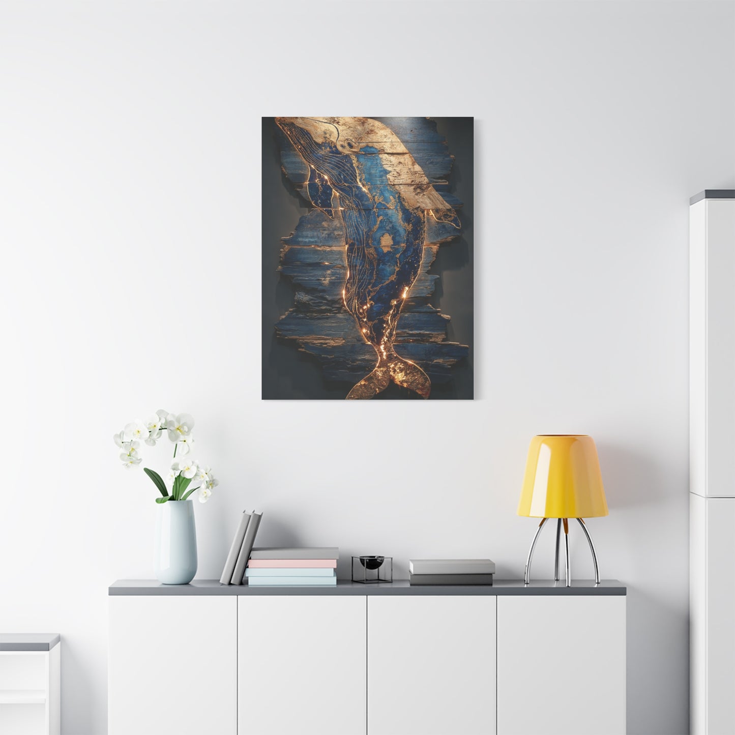 Driftwood Whale Coastal Sculpture Wall Art & Canvas Print