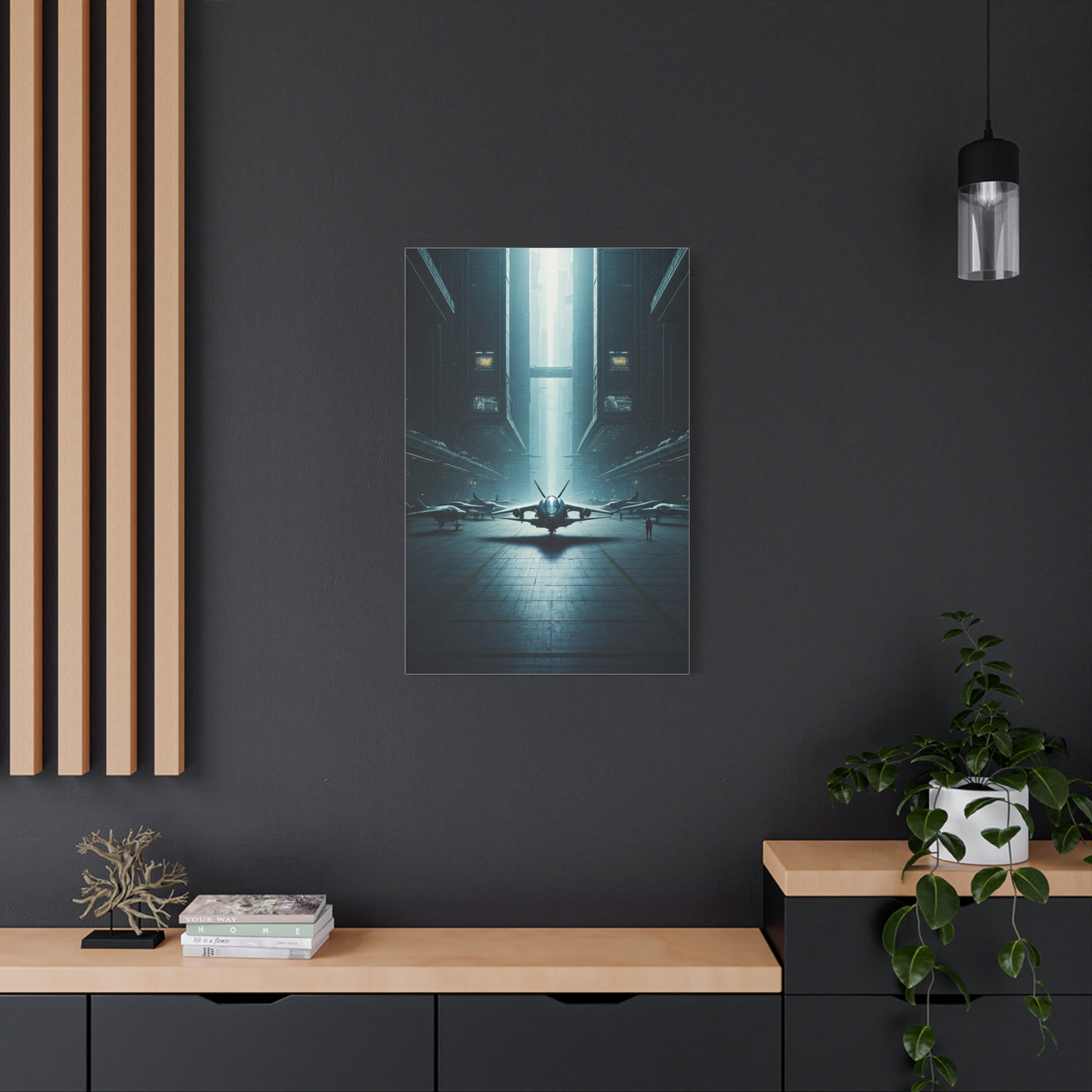 Futuristic Aircraft Hangar Scene Wall Art & Canvas Prints