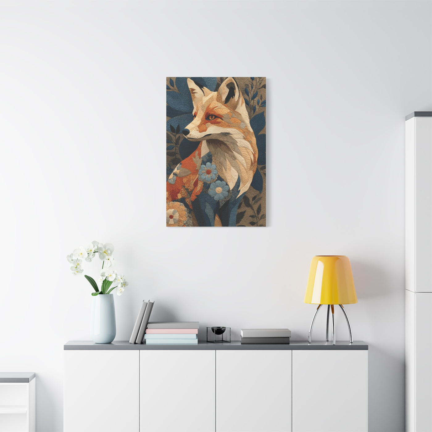 Patchwork Textile Fox Folk Art Wall Art & Canvas Print