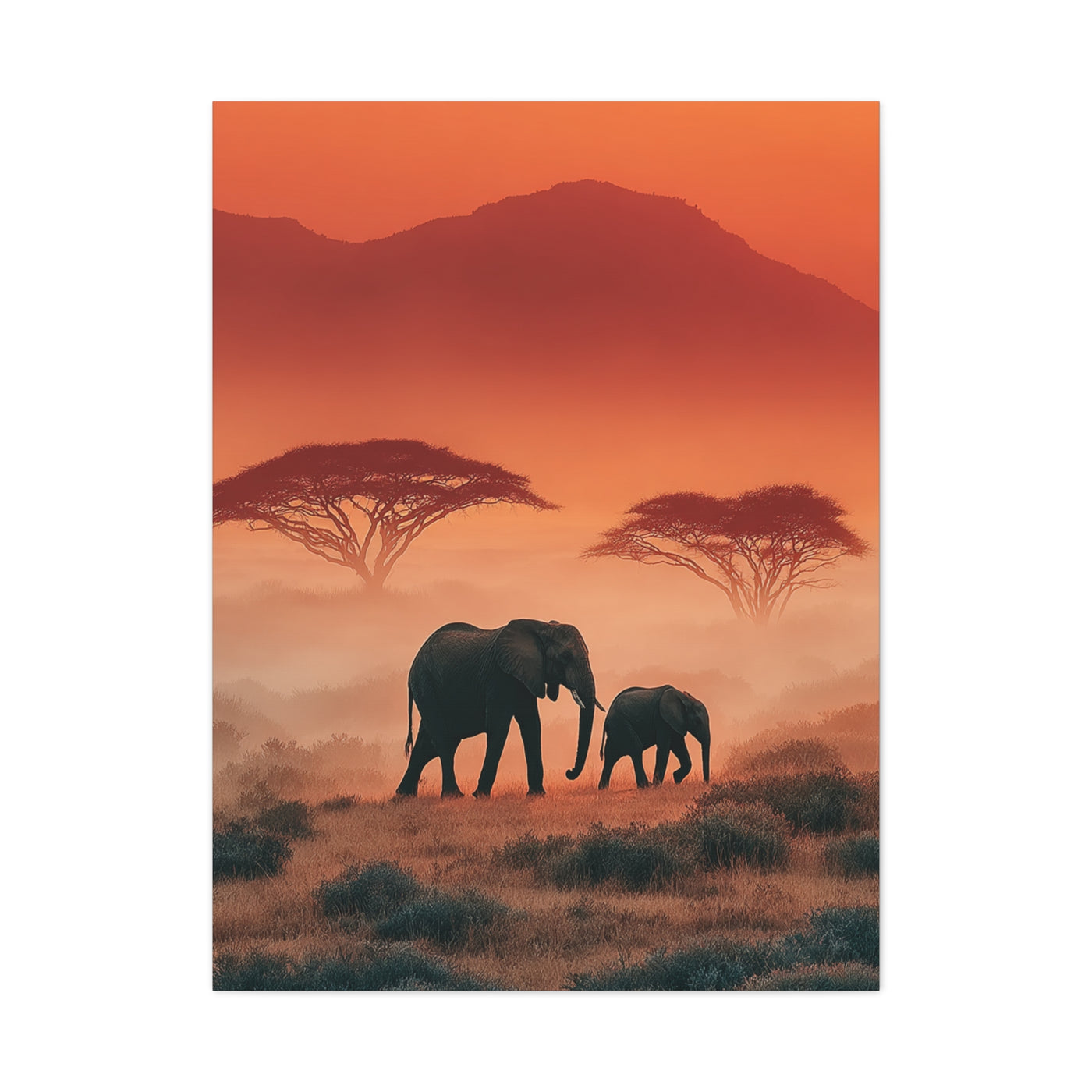 Mother and Calf Savanna Sunrise Wall Art & Canvas Print