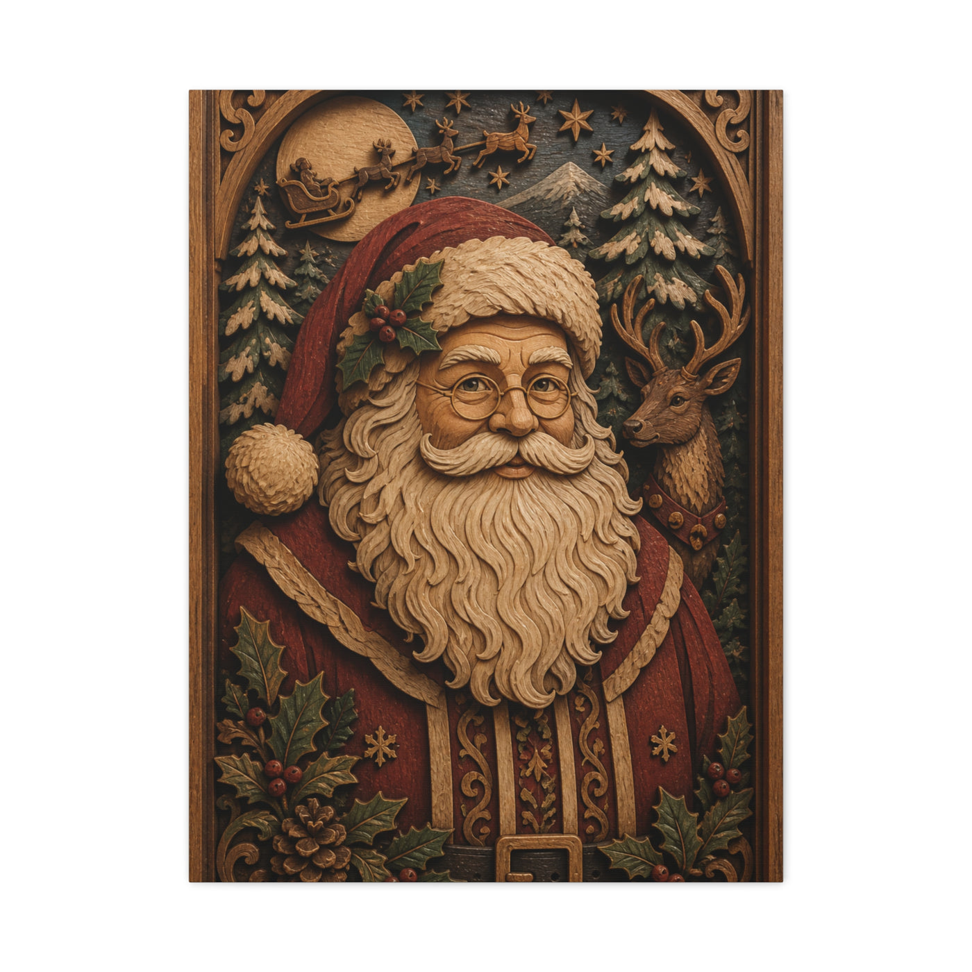 Layered Wooden Santa Relief Wall Art & Canvas Print
