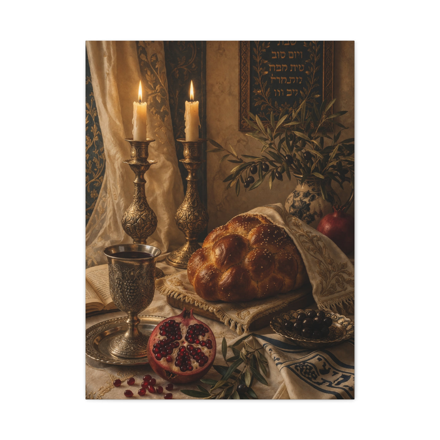 Shabbat Candlelight Still Life Wall Art & Canvas Print