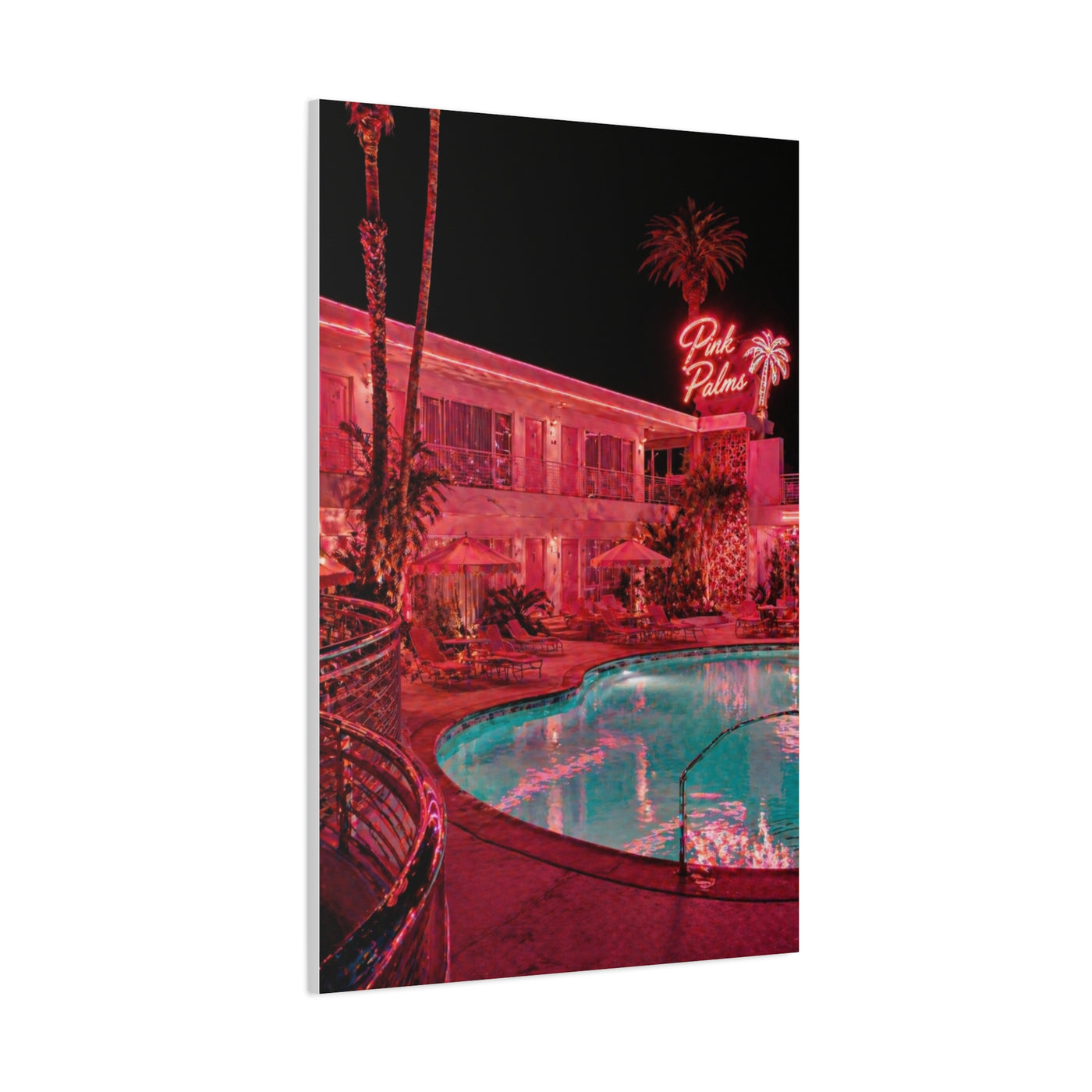 Pink Neon Pool Night Scene Wall Art & Canvas Print