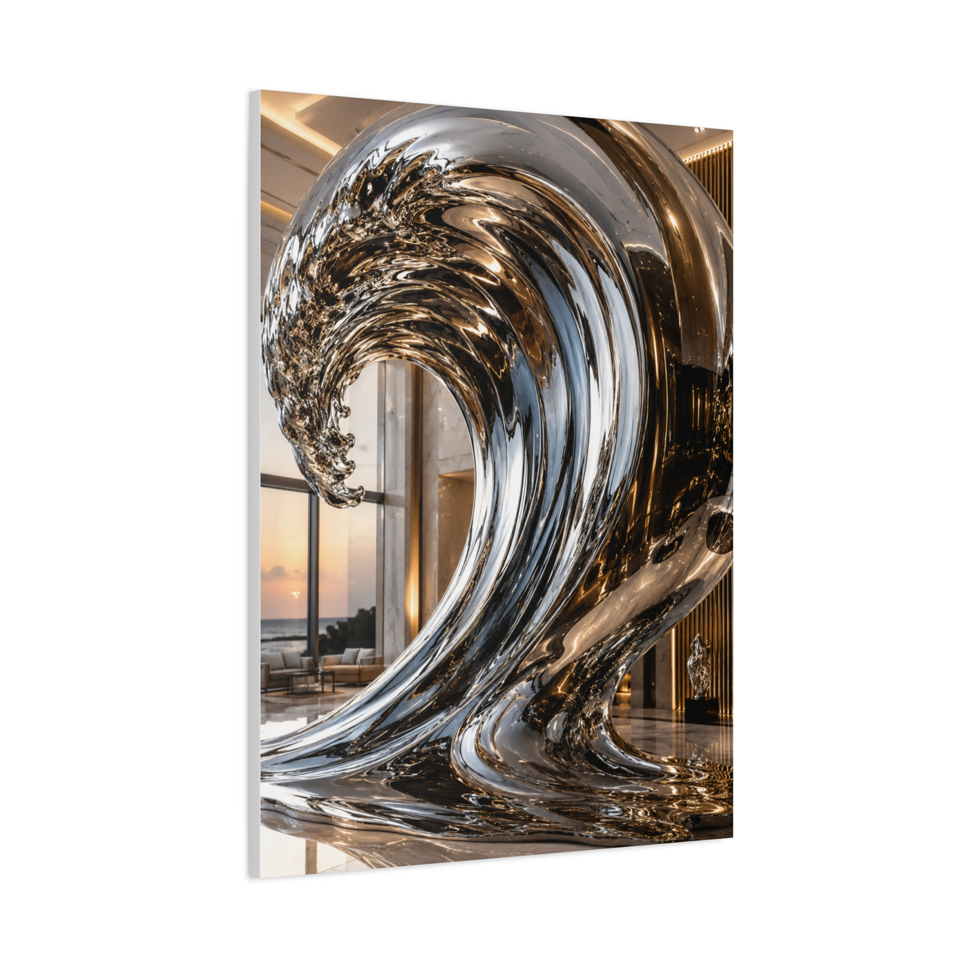 Luxury Chrome Wave Sculpture Interior Wall Art & Canvas Print