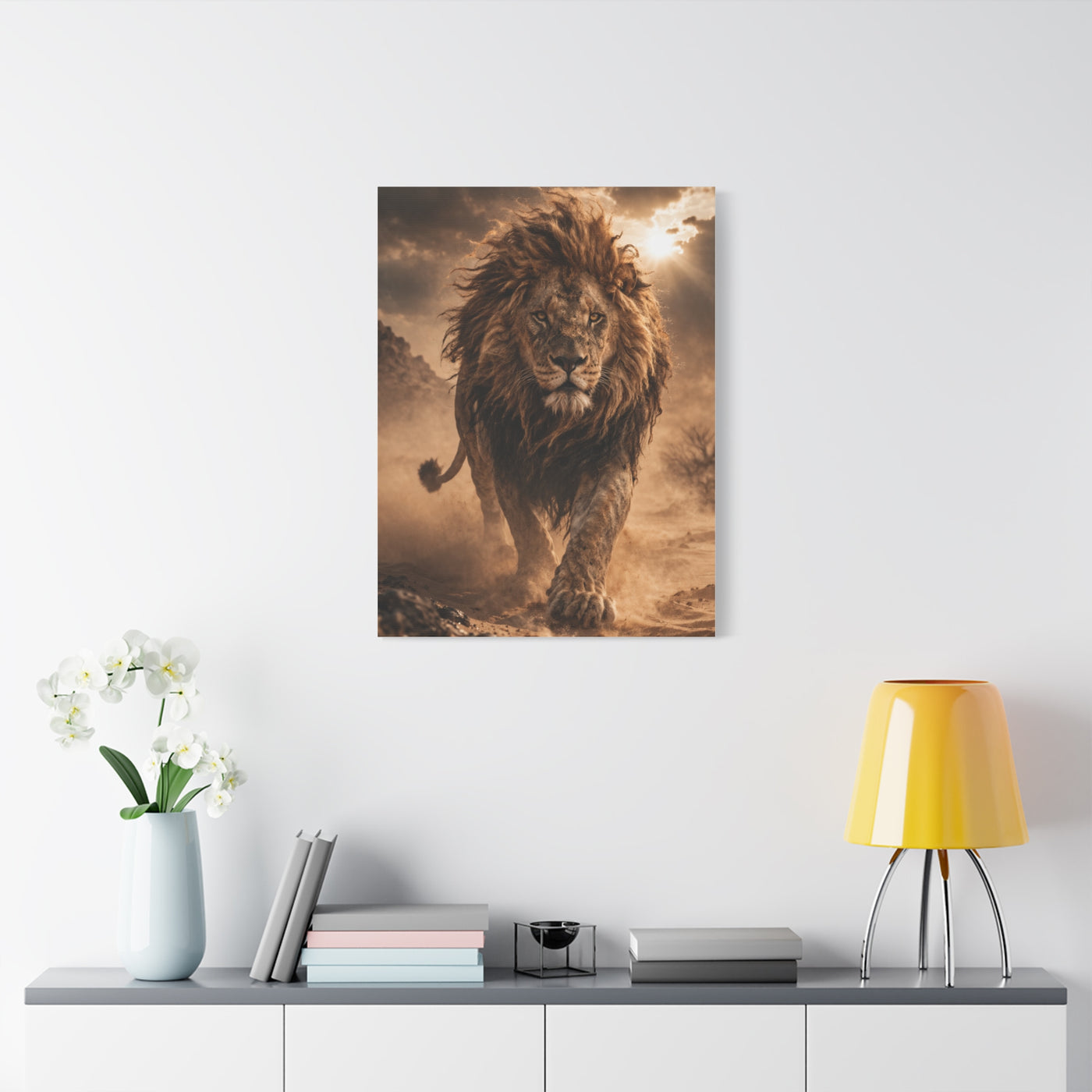 Charging Lion Dust Storm Power Wall Art & Canvas Print