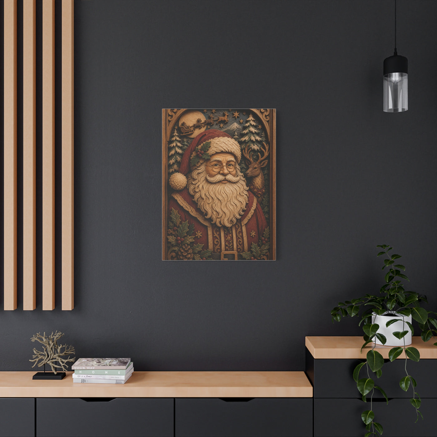 Layered Wooden Santa Relief Wall Art & Canvas Print