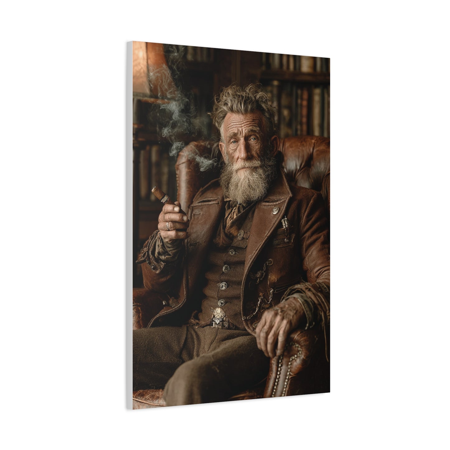 Old Man Cigar Portrait Wall Art & Canvas Print