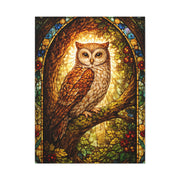 Stained Glass Forest Owl Window Wall Art & Canvas Print