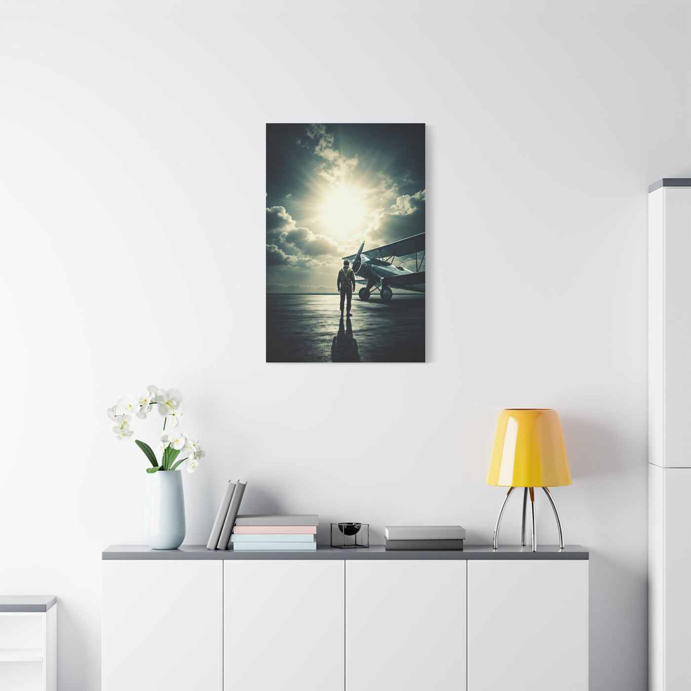 Lone Pilot and Aircraft Reflection Wall Art & Canvas Prints