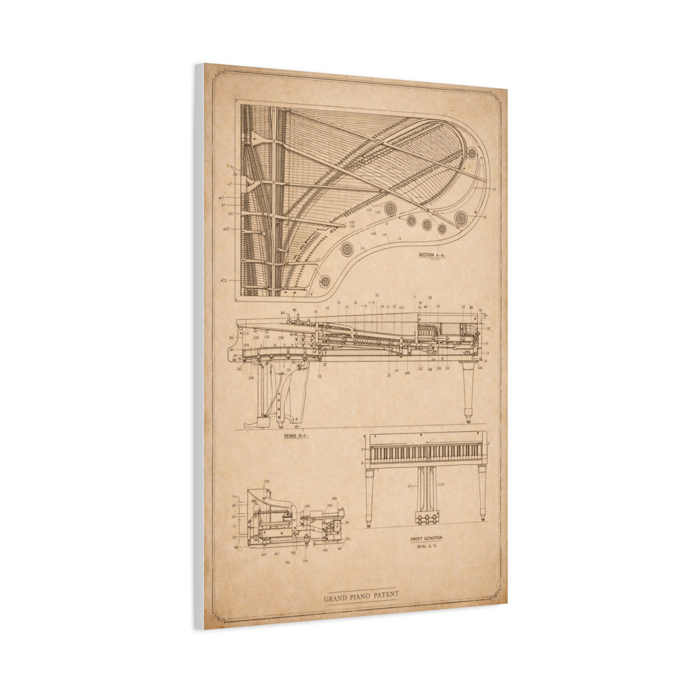 Grand Piano Blueprint Study Wall Art & Canvas Print