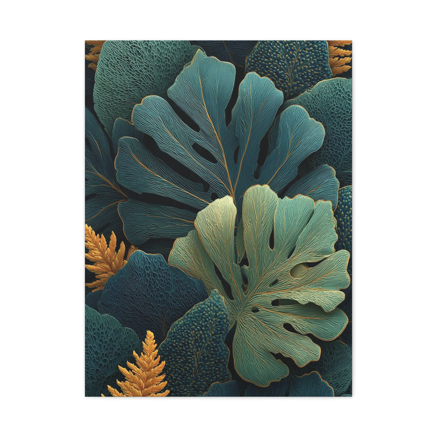 Dark Botanical Gold-Edged Leaves Wall Art & Canvas Print