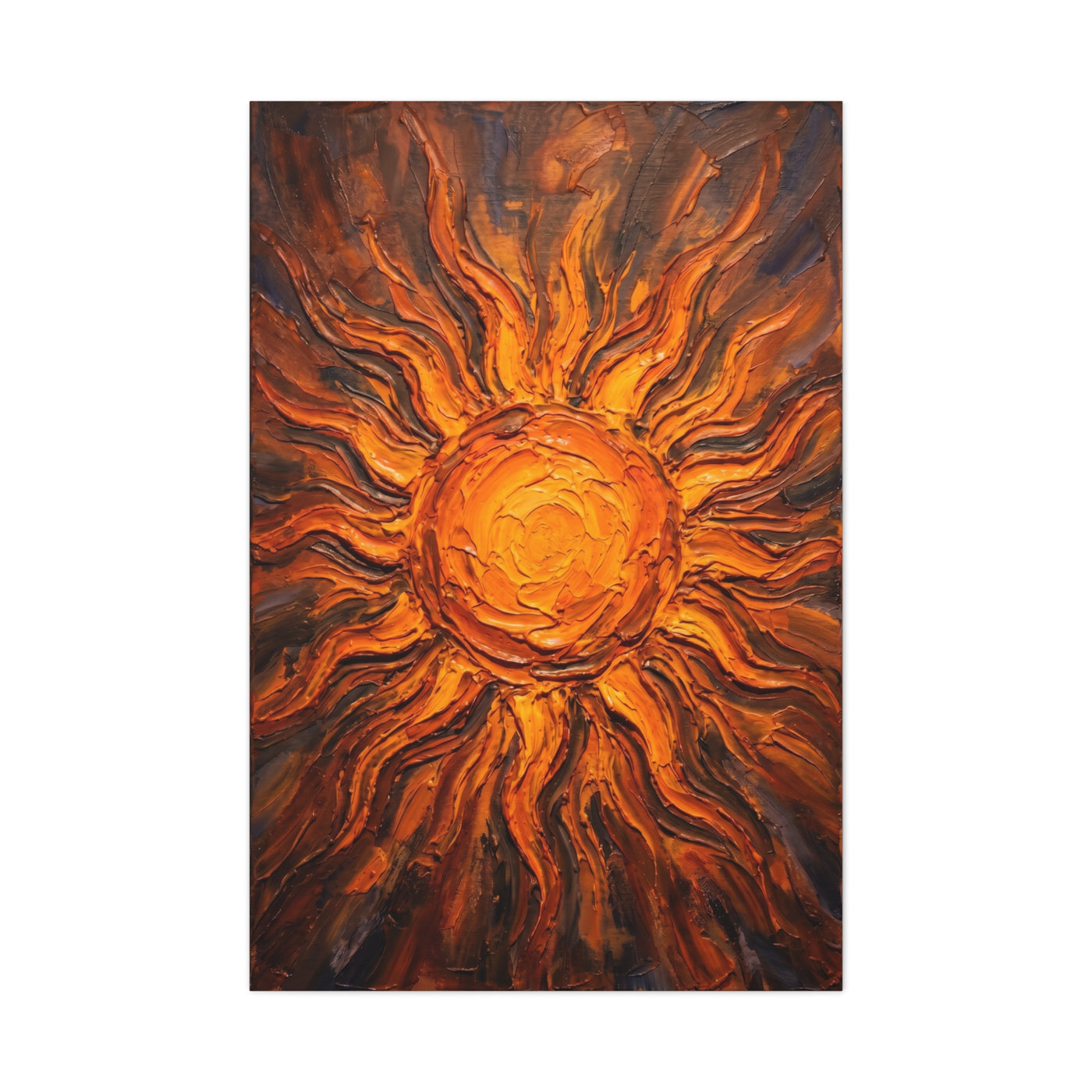 Fiery Impasto Sunburst Painting Wall Art & Canvas Print