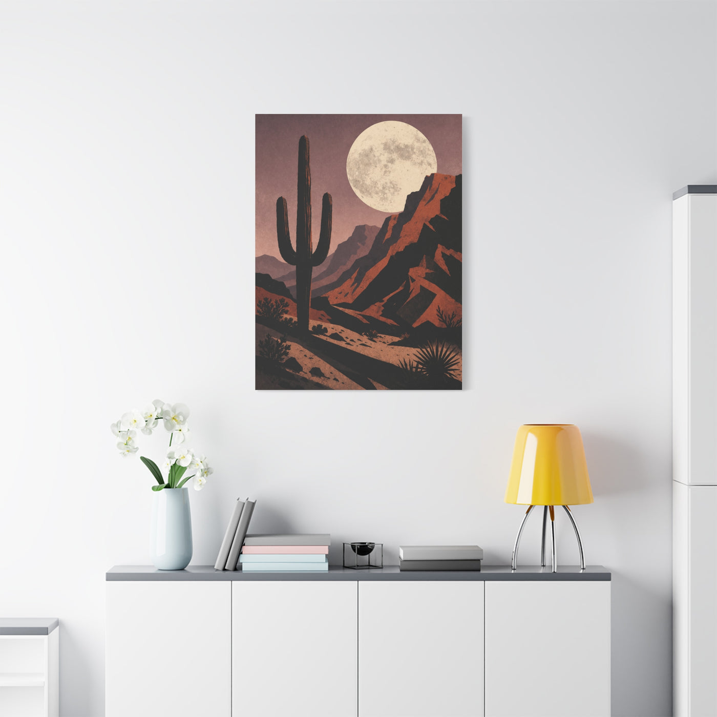 Desert Moonrise Cactus Landscape Wall Art & Canvas Print